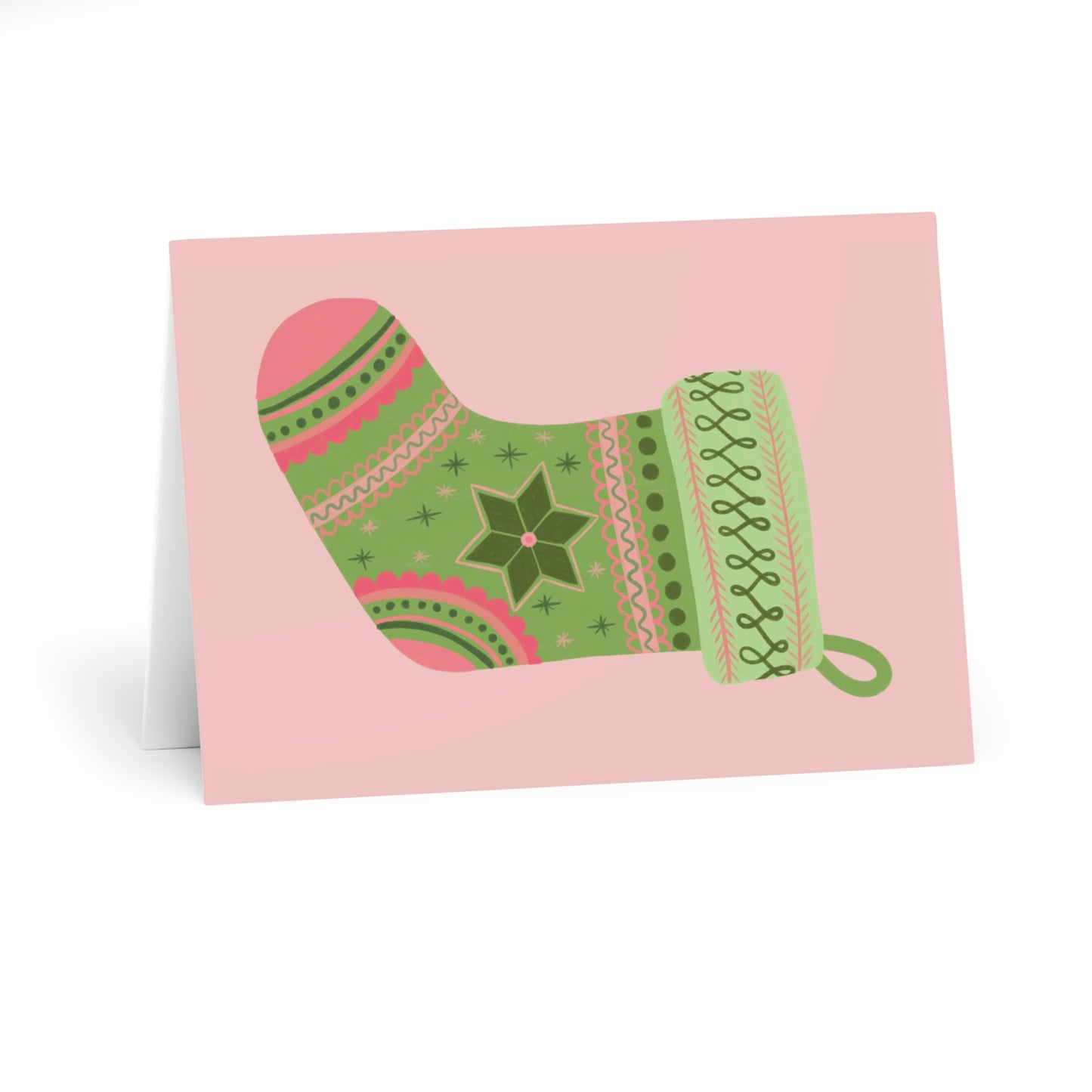 Green Christmas Stocking Christmas Cards (5 Pack)