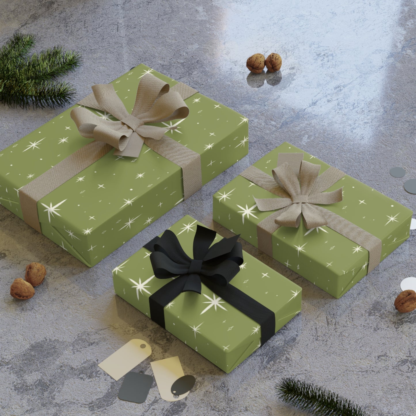 Green Stars Gift Wrapping Paper Rolls, 1pc