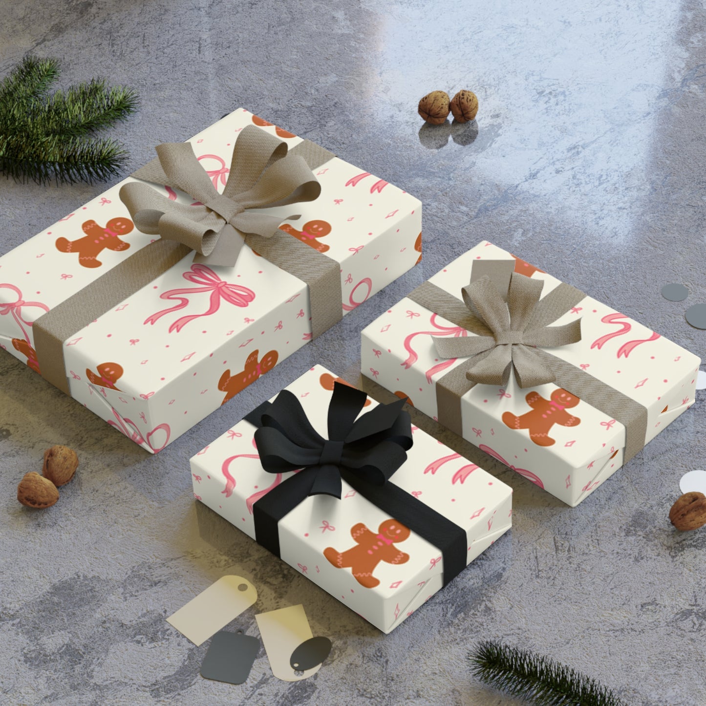 Gingerbread Men Gift Wrapping Paper Rolls, 1pc