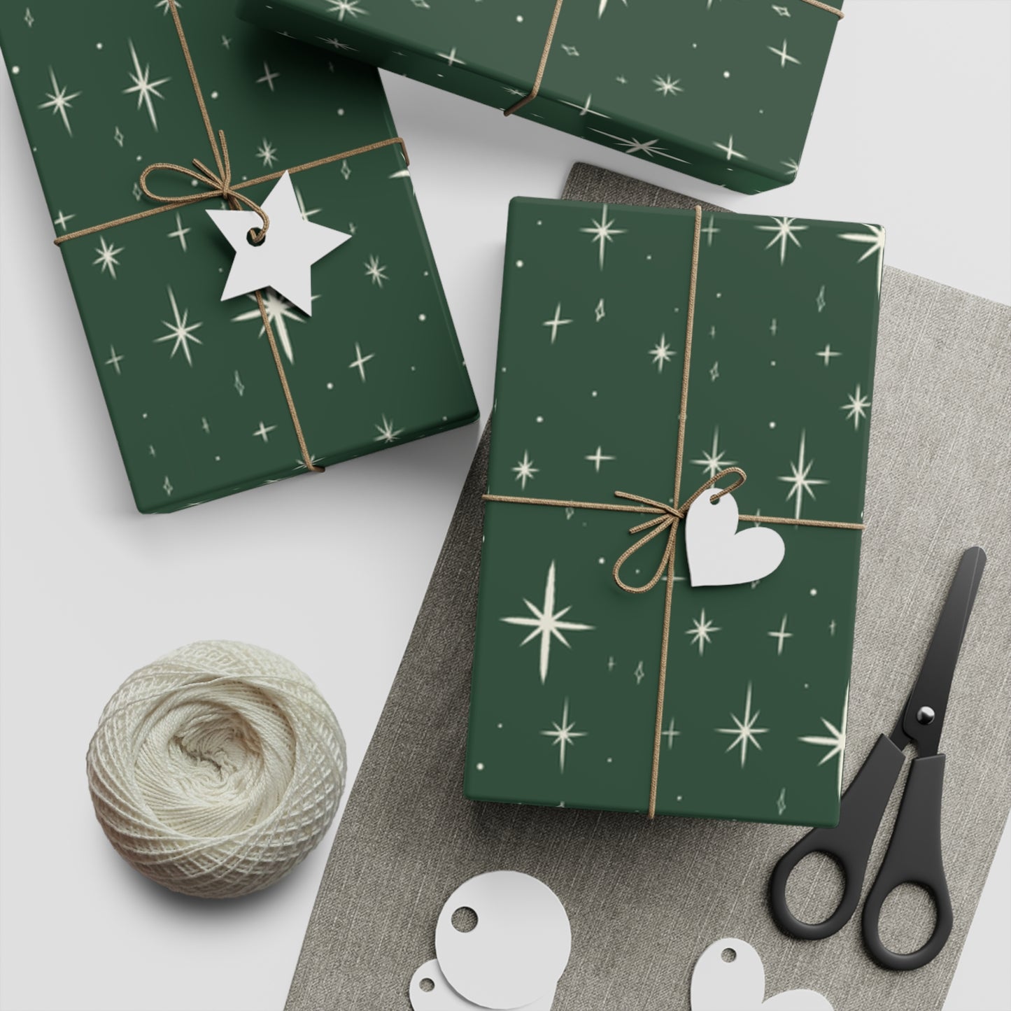 Dark Green Stars Gift Wrapping Paper Sheets, 1pc