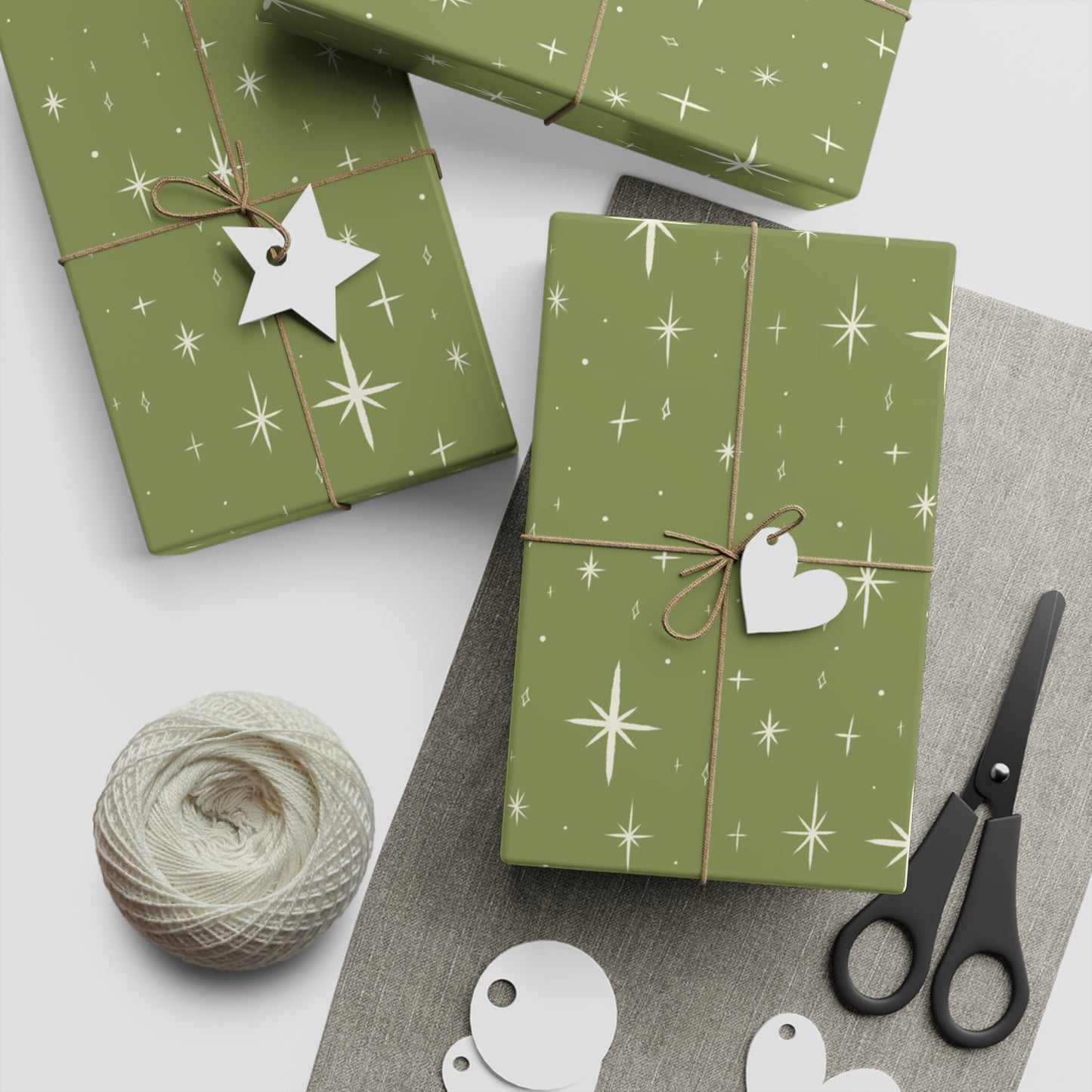 Green Stars Gift Wrapping Paper Sheets, 1pc
