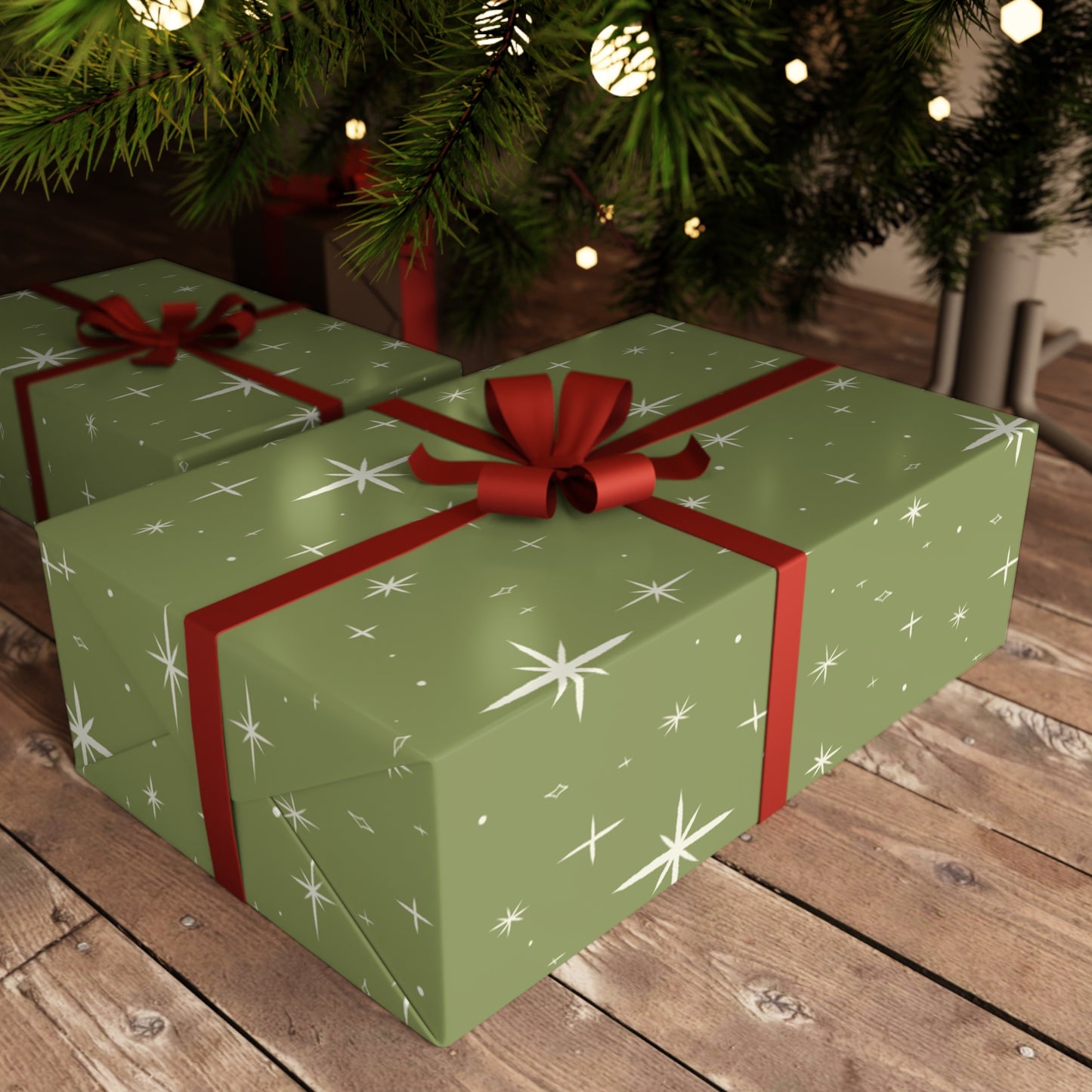 Green Stars Gift Wrapping Paper Sheets, 1pc