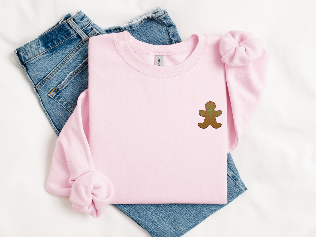 Gingerbread Man (Green Bow Detail) Embroidered Christmas Unisex Sweatshirt