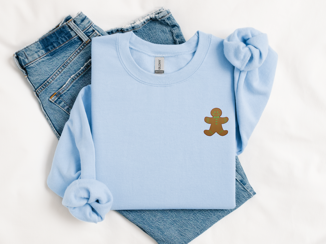 Gingerbread Man (Green Bow Detail) Embroidered Christmas Unisex Sweatshirt