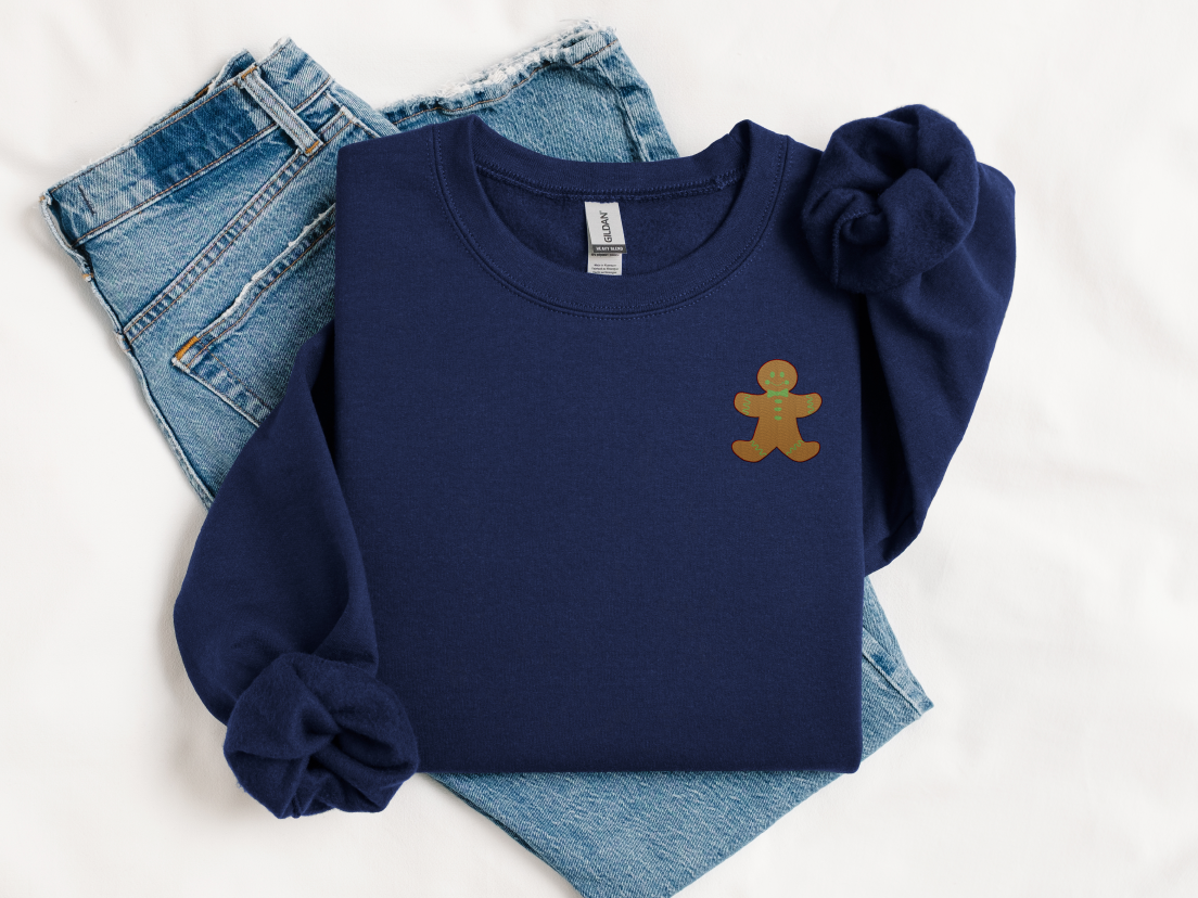 Gingerbread Man (Green Bow Detail) Embroidered Christmas Unisex Sweatshirt