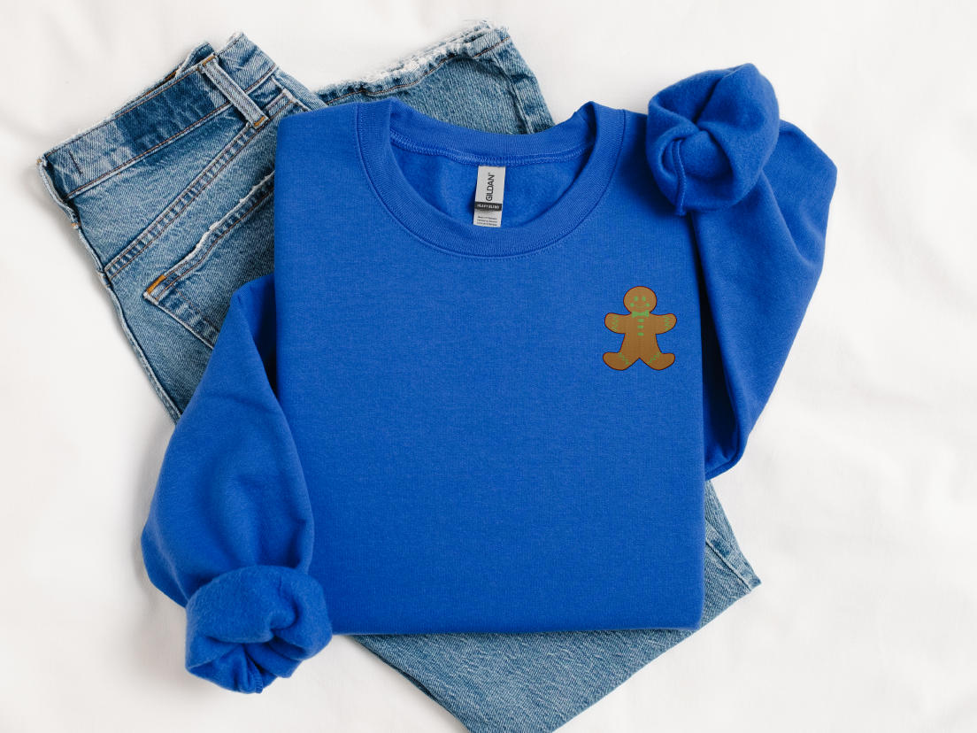 Gingerbread Man (Green Bow Detail) Embroidered Christmas Unisex Sweatshirt