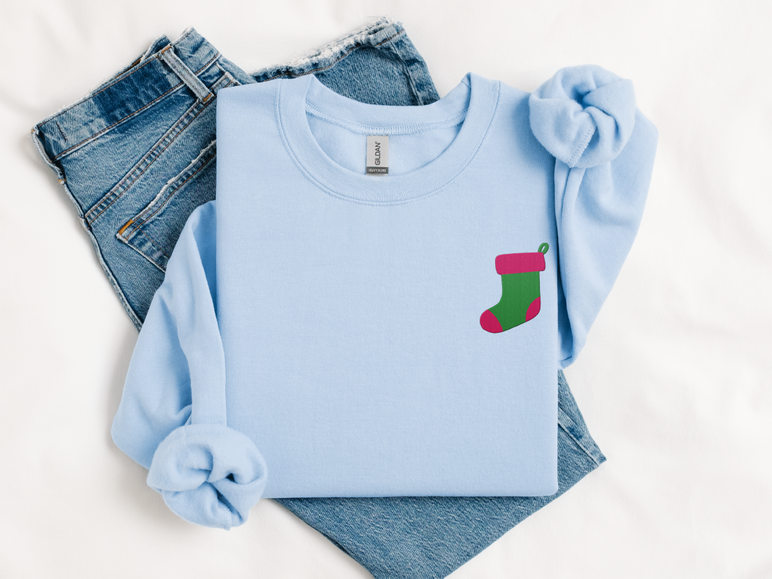 Green Christmas Stocking Embroidered Christmas Unisex Sweatshirt