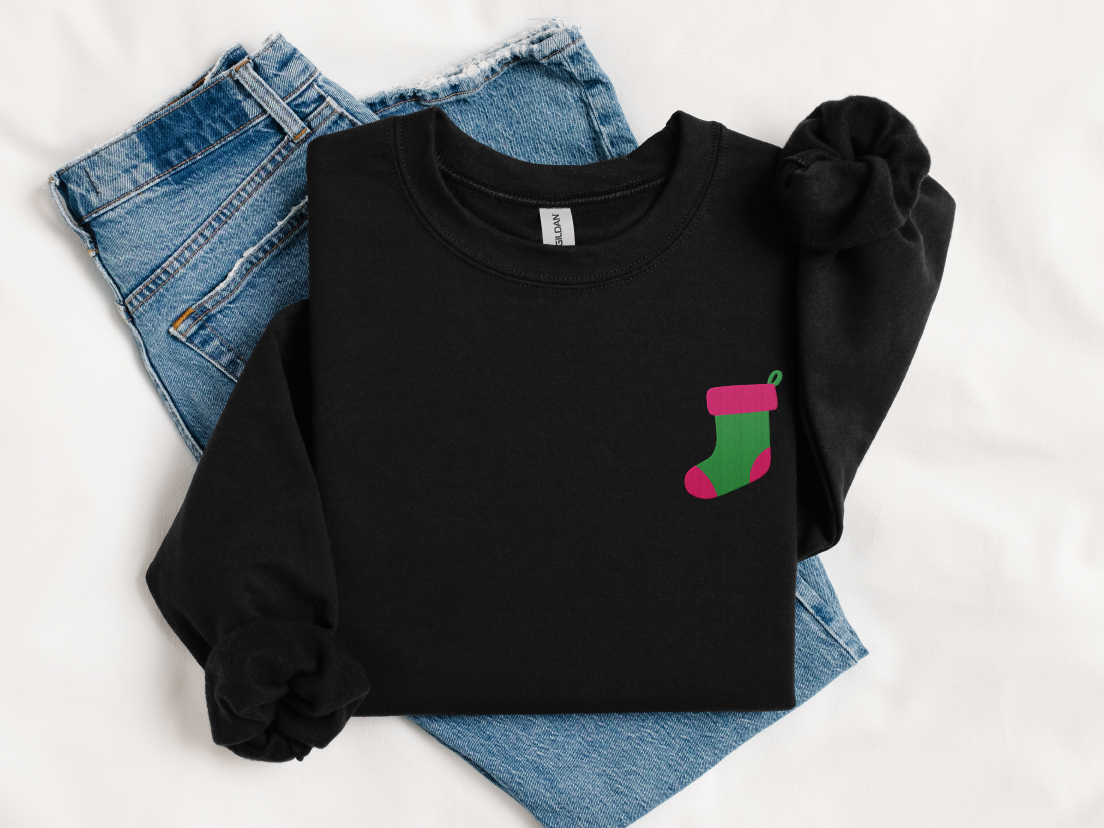 Green Christmas Stocking Embroidered Christmas Unisex Sweatshirt