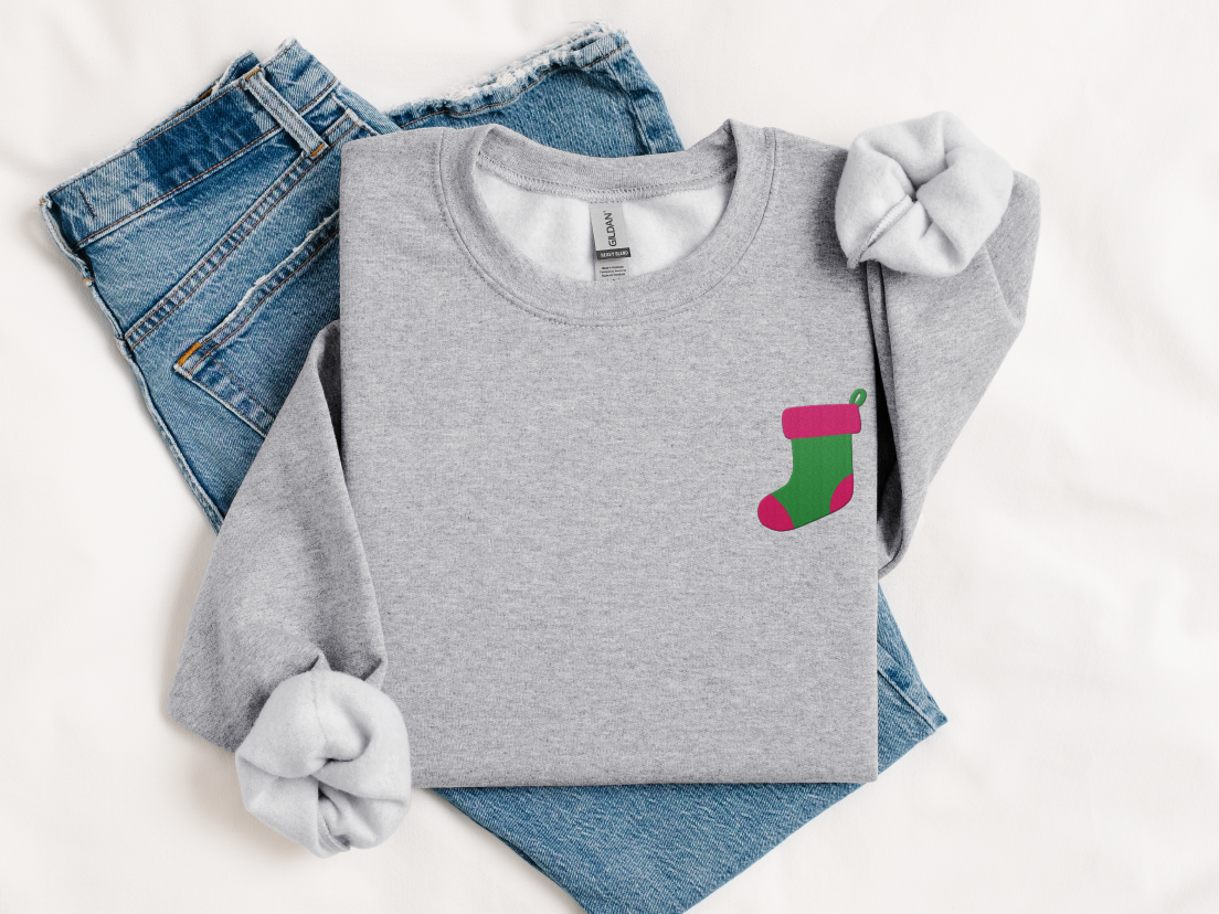 Green Christmas Stocking Embroidered Christmas Unisex Sweatshirt