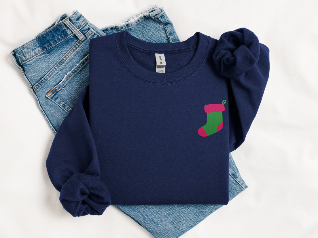 Green Christmas Stocking Embroidered Christmas Unisex Sweatshirt