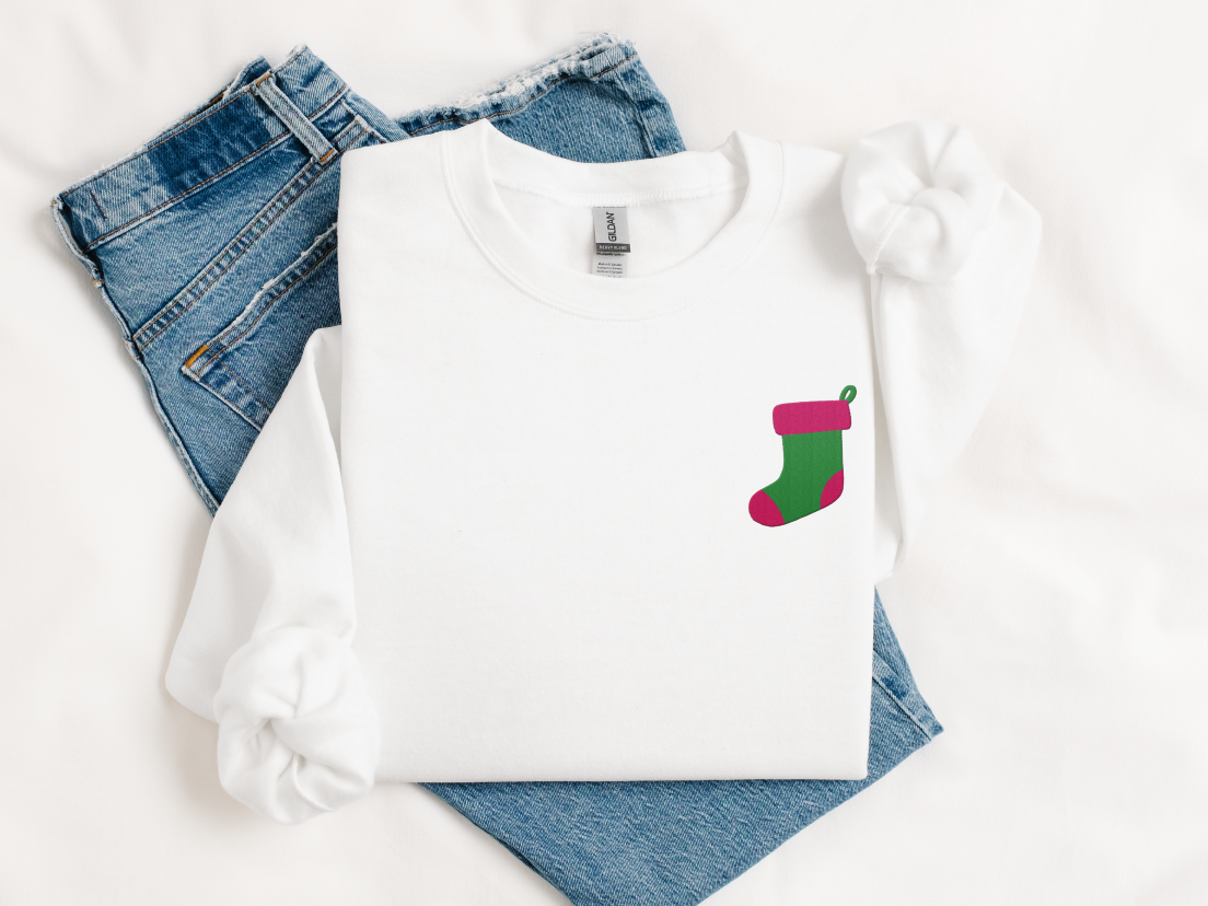 Green Christmas Stocking Embroidered Christmas Unisex Sweatshirt