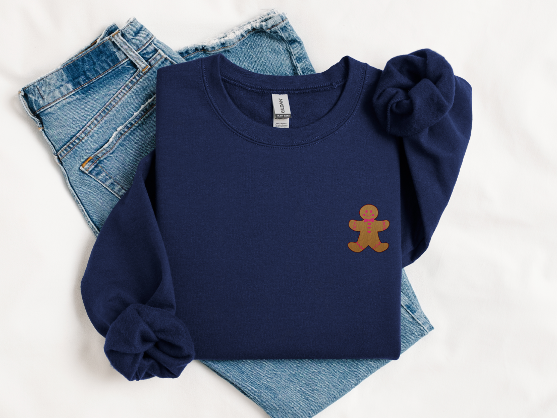 Gingerbread Man (Pink Bow Detail) Christmas Embroidered Unisex Sweatshirt