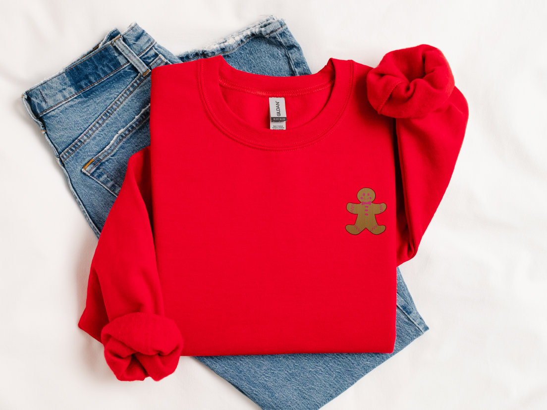 Gingerbread Man (Pink Bow Detail) Christmas Embroidered Unisex Sweatshirt