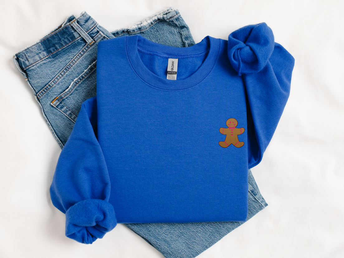 Gingerbread Man (Pink Bow Detail) Christmas Embroidered Unisex Sweatshirt