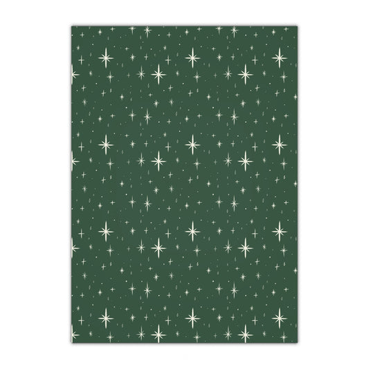 Dark Green Stars Gift Wrapping Paper Sheets, 1pc