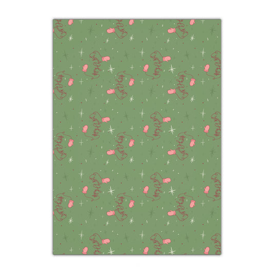 Merry Christmas Mittens Gift Wrapping Paper Sheets, 1pc