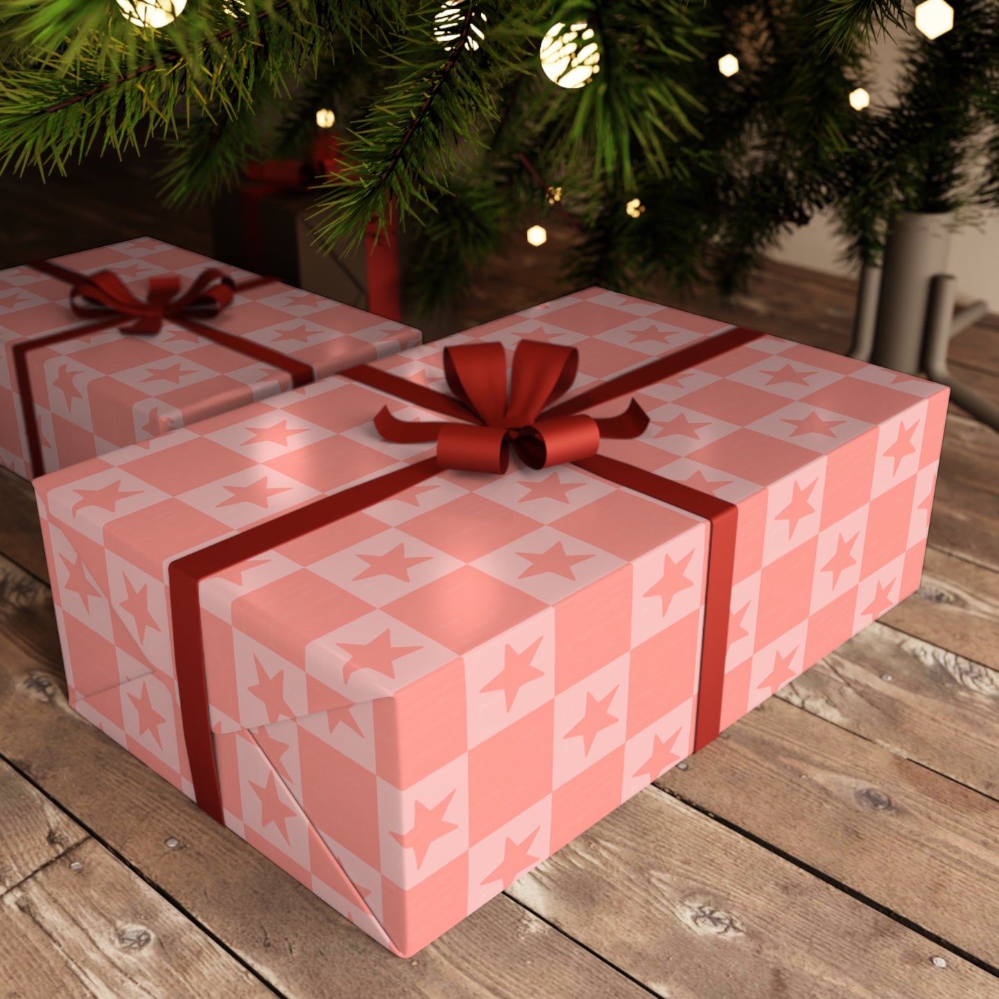Check star wrapping paper sheets