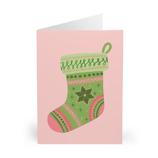 Green Christmas Stocking Christmas Cards (5 Pack)