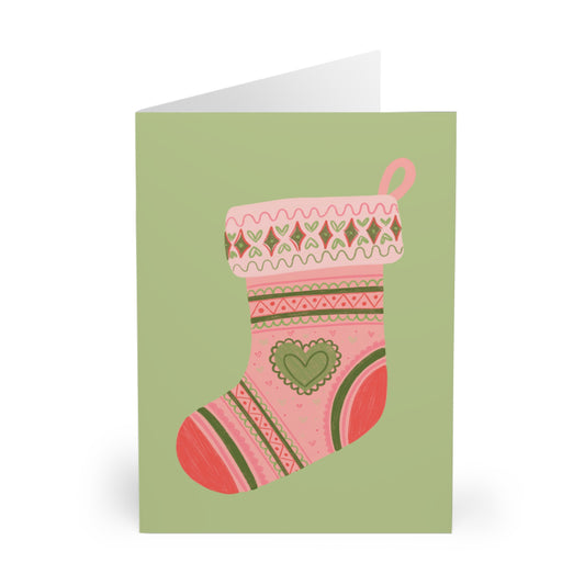 Pink Christmas Stocking Christmas Cards (5 Pack)