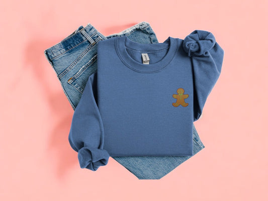 Gingerbread Man (Green Bow Detail) Embroidered Christmas Unisex Sweatshirt