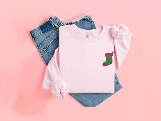 Green Christmas Stocking Embroidered Christmas Unisex Sweatshirt