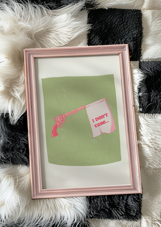 I Don’t Care Flag Gun Wall Art - Bold Funny Poster - Sarcastic Home or Office Decor - Sassy and Quirky Print - Unique Gift Idea