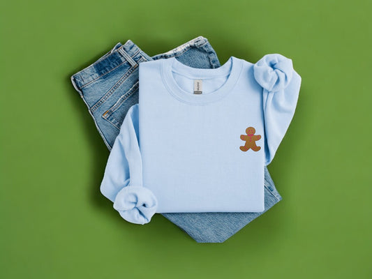 Gingerbread Man (Pink Bow Detail) Christmas Embroidered Unisex Sweatshirt